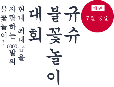 규슈 불꽃놀이 대회 매년 7월 중순 현내 최대급을 자랑하는 6000발의 불꽃놀이!